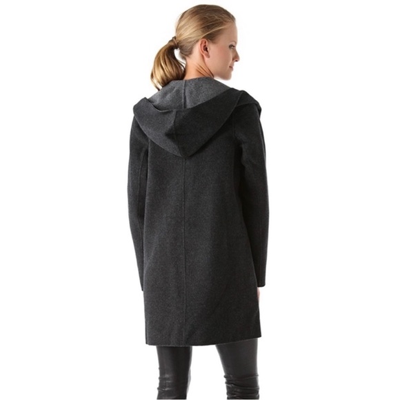 Vince Black & Gray Double Face Open Drape Hooded Wool Coat size Medium - Picture 3 of 10